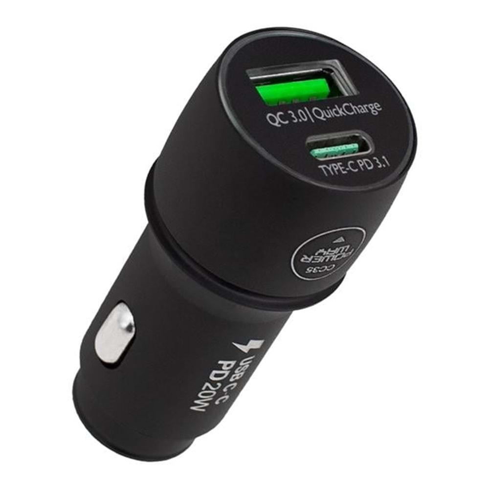 Powerway CC35 Yeni Nesil USB-C (iPhone To Type-C) Araç Şarj Seti (PD18W)